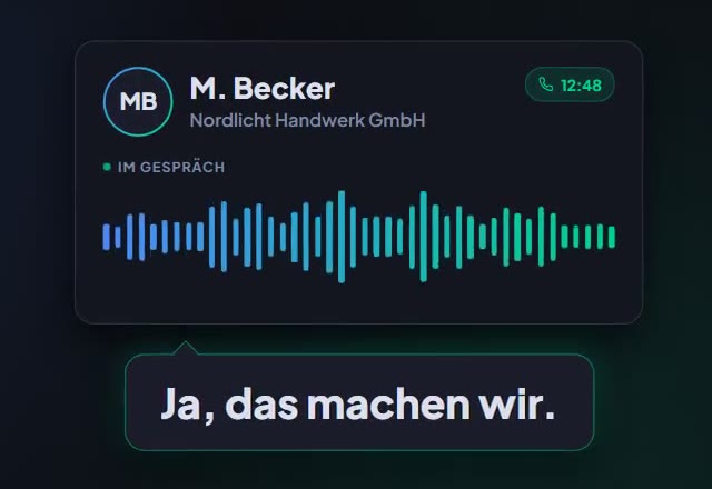 Laufender Call im Power-Dialer mit Gesprächsdauer und Audiowelle