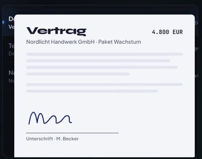 Vertrag mit Status Unterschrieben in Sign Lab